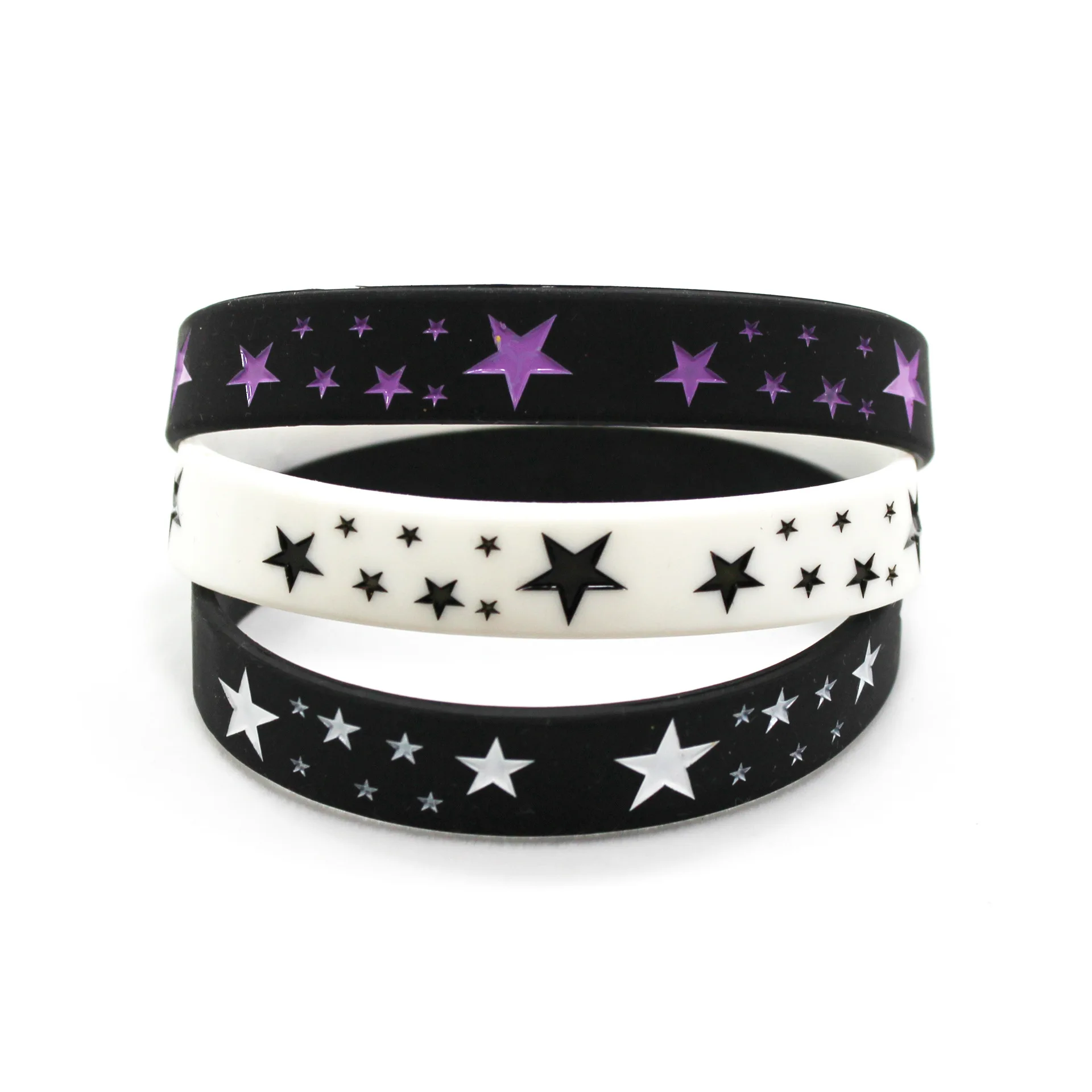 1PC Debossed Printed Stars Sport Band Silicone Wristbands Bracelets Fashion Style Women Men Jerwerly Gifts SH329 silicone wristband
