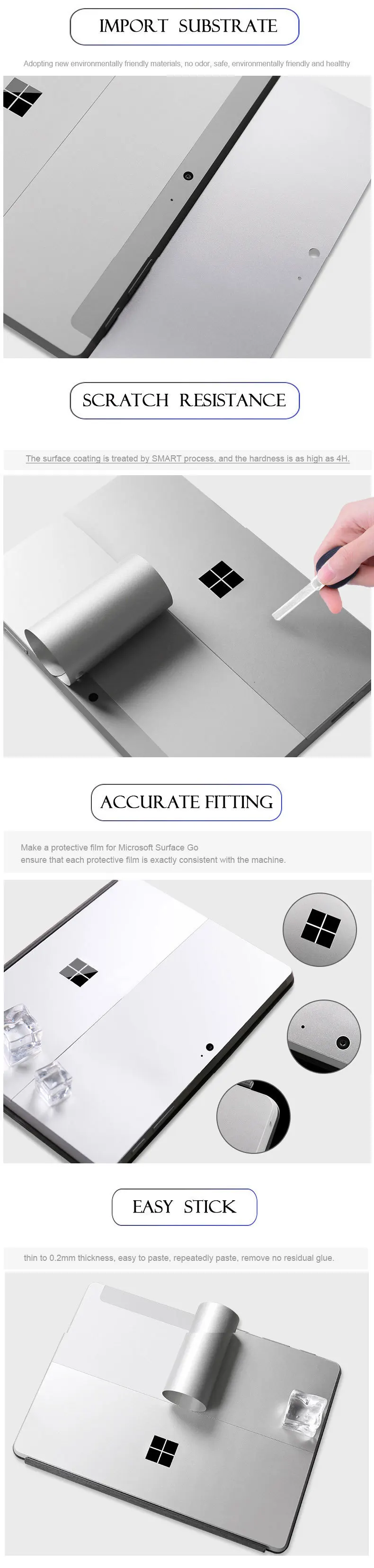 Защитный чехол для кожи, наклейки для microsoft Surface Go, плоский корпус для компьютера, пленка против царапин, легко наклеивается, протектор, упаковка