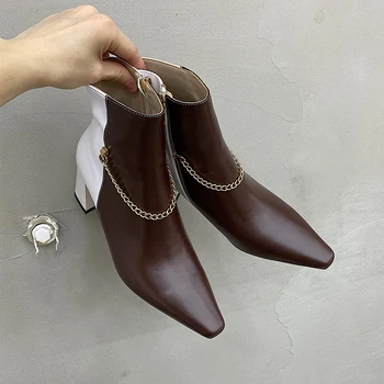 

2020 Fashion Newest Side Zipper Boots Women Ankle Boots Pointed Toe Thick Heels Party Office Lady Shoes Woman Heels