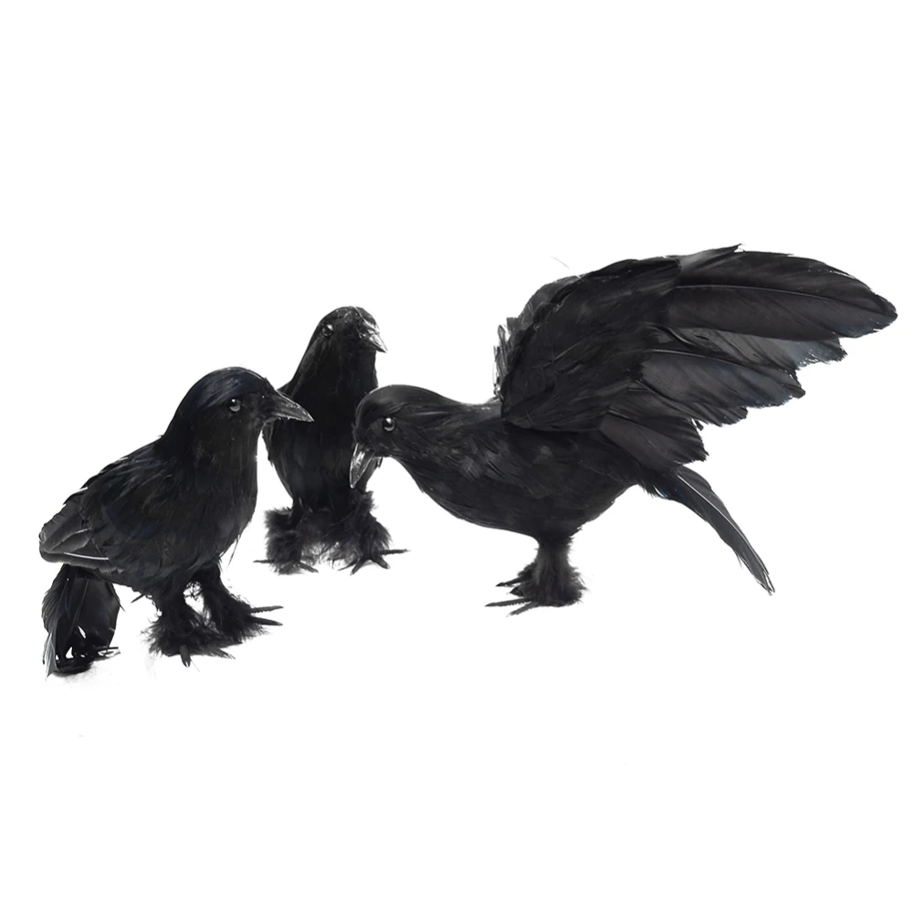 

3 Pcs Realistic Feathered Crows Halloween Birds Feathered Crows Prop Decor