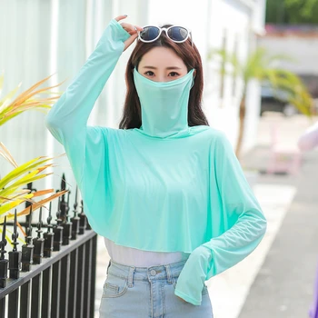 

Solid Sunscreen Scarf for Women Ring Neck Wraps Sun Protection Shawls Beach Cover-ups Lady Poncho Face Scarves Mask