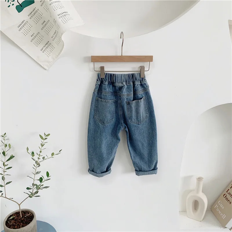 WLG Autumn boys girls jeans kids basic denim blue casual all match jean children trousers