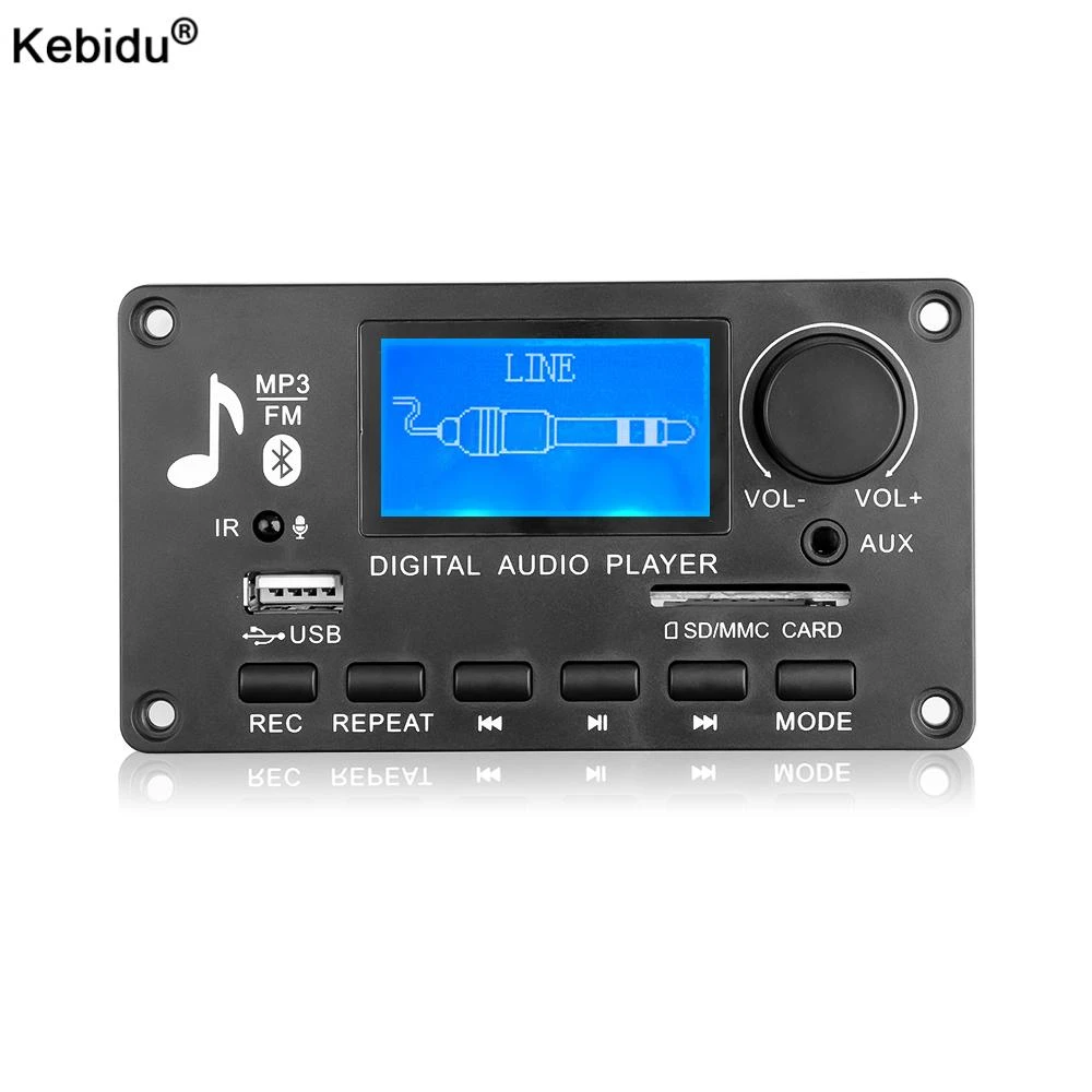 Kebidu LCD Bluetooth MP3 Decoder Board 12V WAV WMA Decoding MP3 Player Audio Module Support FM Radio AUX USB With Lyrics Display