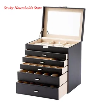 

5-Storey Luxury Jewelry Box With MIRRO Necklaces Earrings Sunglasses Bracelets Watches Etc Black/Brown