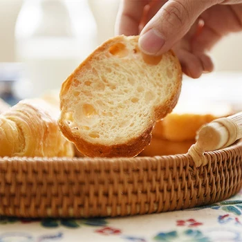 

Rattan Bread Basket Round Woven Tea Tray With Handles For Serving Dinner Parties Coffee Breakfast (8.7 Inches)
