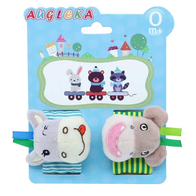 2pcs/set Newborn Wrist Strap Rattles Animal Socks Toy New Baby Infant Soft Handbells Hand Foot Developmental Toys 0-12Months