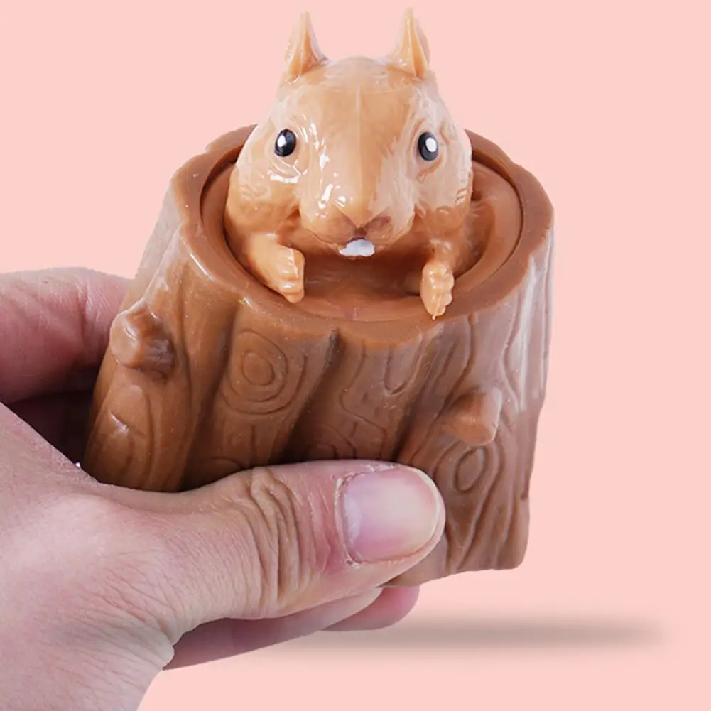 

Cute Animal Squirrel Squeeze Squirrel Vent Squirrel Cup Decompression Toy Stump Rubber Stake Fidget Toys Gift For Friends