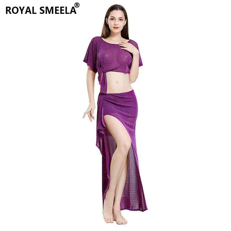 purple Женский костюм для танца живота, 2 предмета, длинная юбка, Одежда для танцев, тренировочная одежда для командного танца, одежда для восточных танцев, 7816 - Цвет: purple
