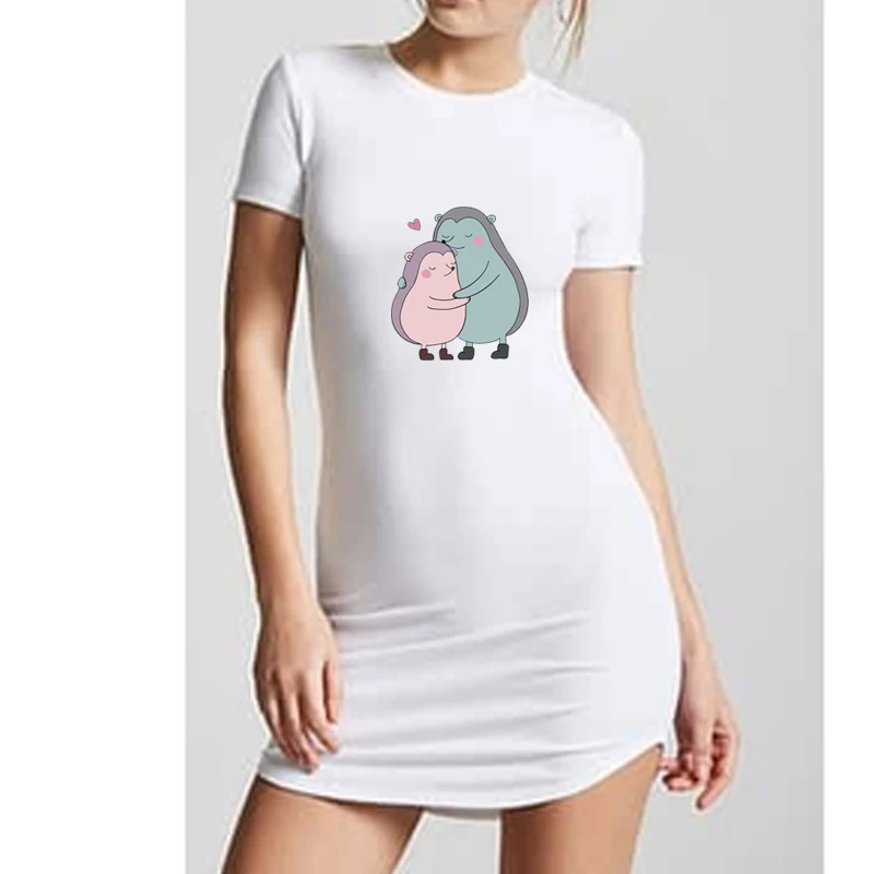 

Trendy clothes for women 2019 summer Cartoon cute geeky couple Hedgehog designer dress women top brand women dress short sleeve