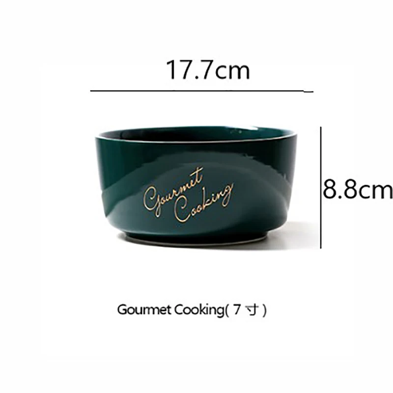 Керамическая тарелка с зеленым золотым ободком/миска для десерта, керамический поднос для хранения, домашняя кухонная миска для супа, настольный декоративный поднос для гостиной - Цвет: 7inch-1