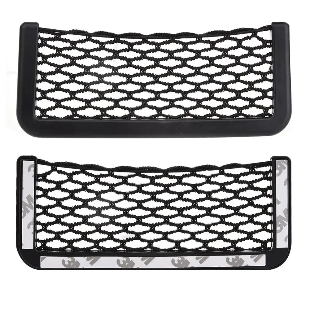 Universal Black Car Storage Pocket Net for Coach/Bus,Stick-on Cars Organizer Mesh Holder for Phones/Cigar/Receipts,15*8cm/20*8cm