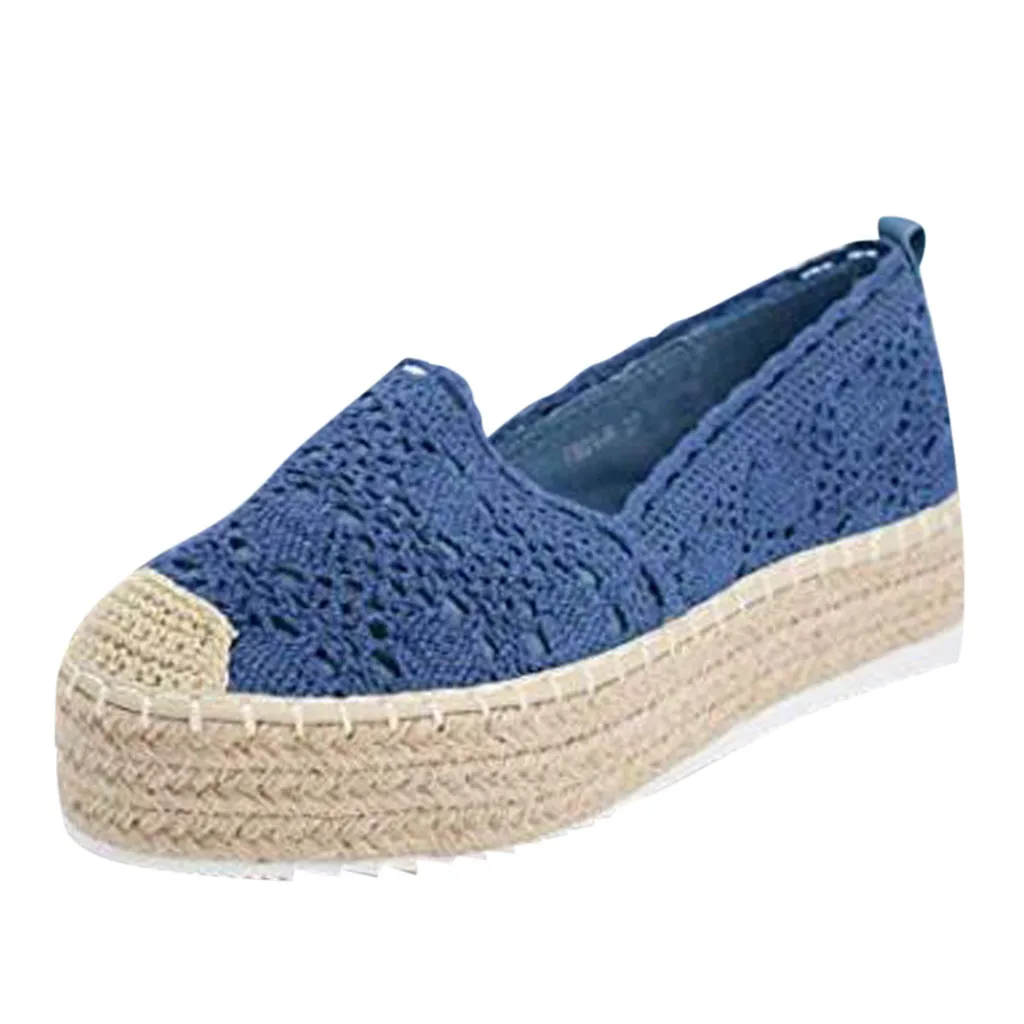 Litthing/Женская обувь с вырезами и кружевом; повседневная обувь на платформе; женские дышащие Эспадрильи на толстой подошве; zapatos; обувь на плоской подошве; большие размеры - Цвет: Blue A