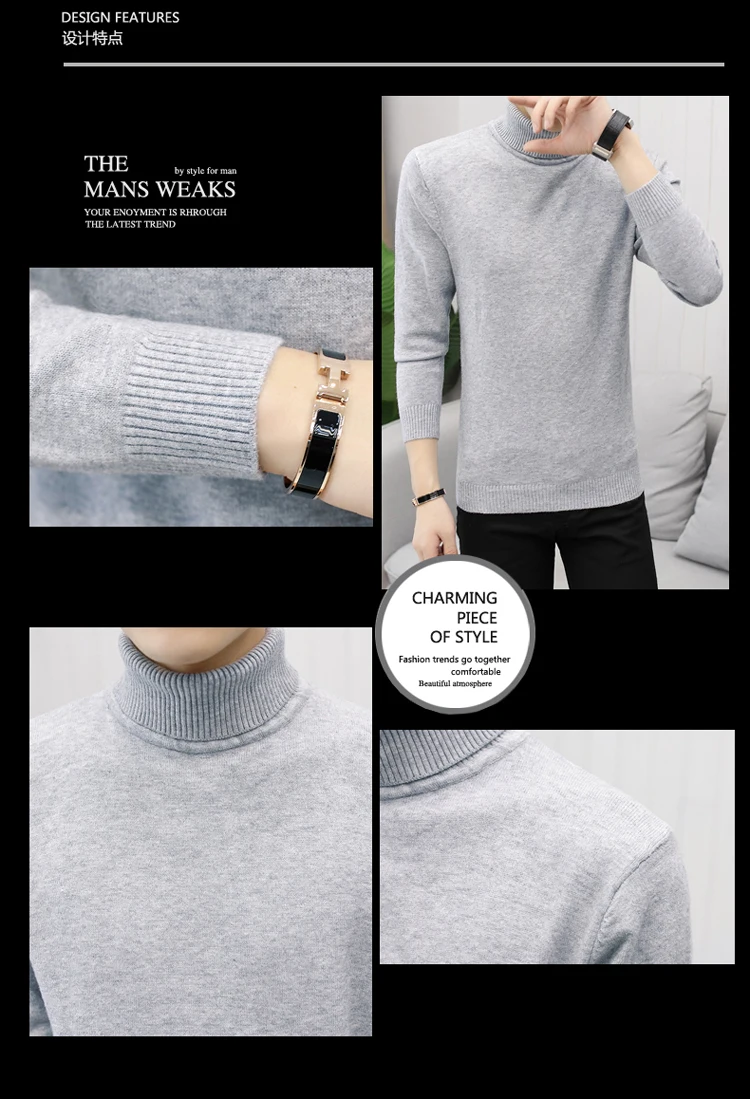 Novos Grossas de Inverno Homens Camisola de гола Alta Slim Fit Dos Homens de Tricô Quente Natal Blusas E Одежда высшего качества в повседневном стиле