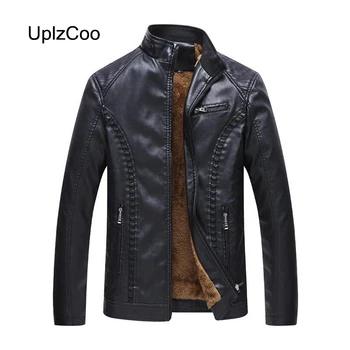 

UplzCoo 2019 Autumn Winter Men's Coat PU Leather Jacket Warm Motorcycle Velvet Casual Male Hip Hop Coat Men's Clothing 6XL FM182