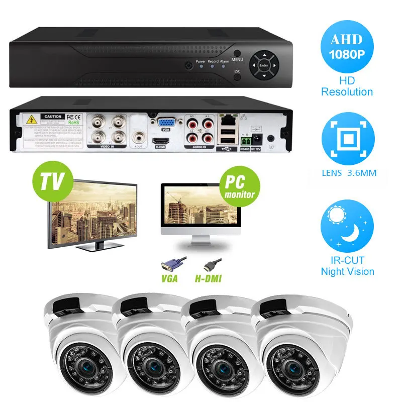 4CH система видеонаблюдения 2.0MP HDMI AHD CCTV DVR 4 шт. 2.0MPP HD IR ночное видение наружная домашняя камера безопасности Система наблюдения комплект