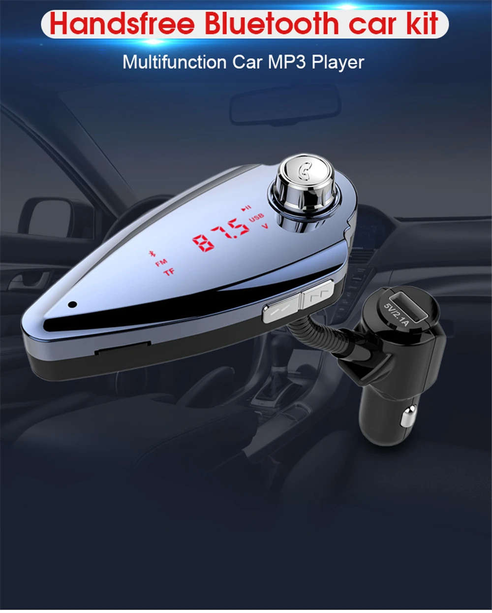 T6S автомобиля громкой связи Bluetooth автомобильный набор, свободные руки, Беспроводной FM передатчик MP3 плеер 5V 2.1A зарядных порта USB для автомобиля Зарядное устройство мобильный A2DP Встроенный микрофон