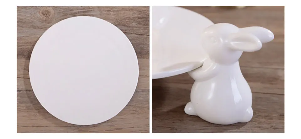Three Rabbit Ceramic Plate Dishes For Dessert Food Server Tray Cute Cake Stand Tableware Crafts Gift For Kitchenware Lovers