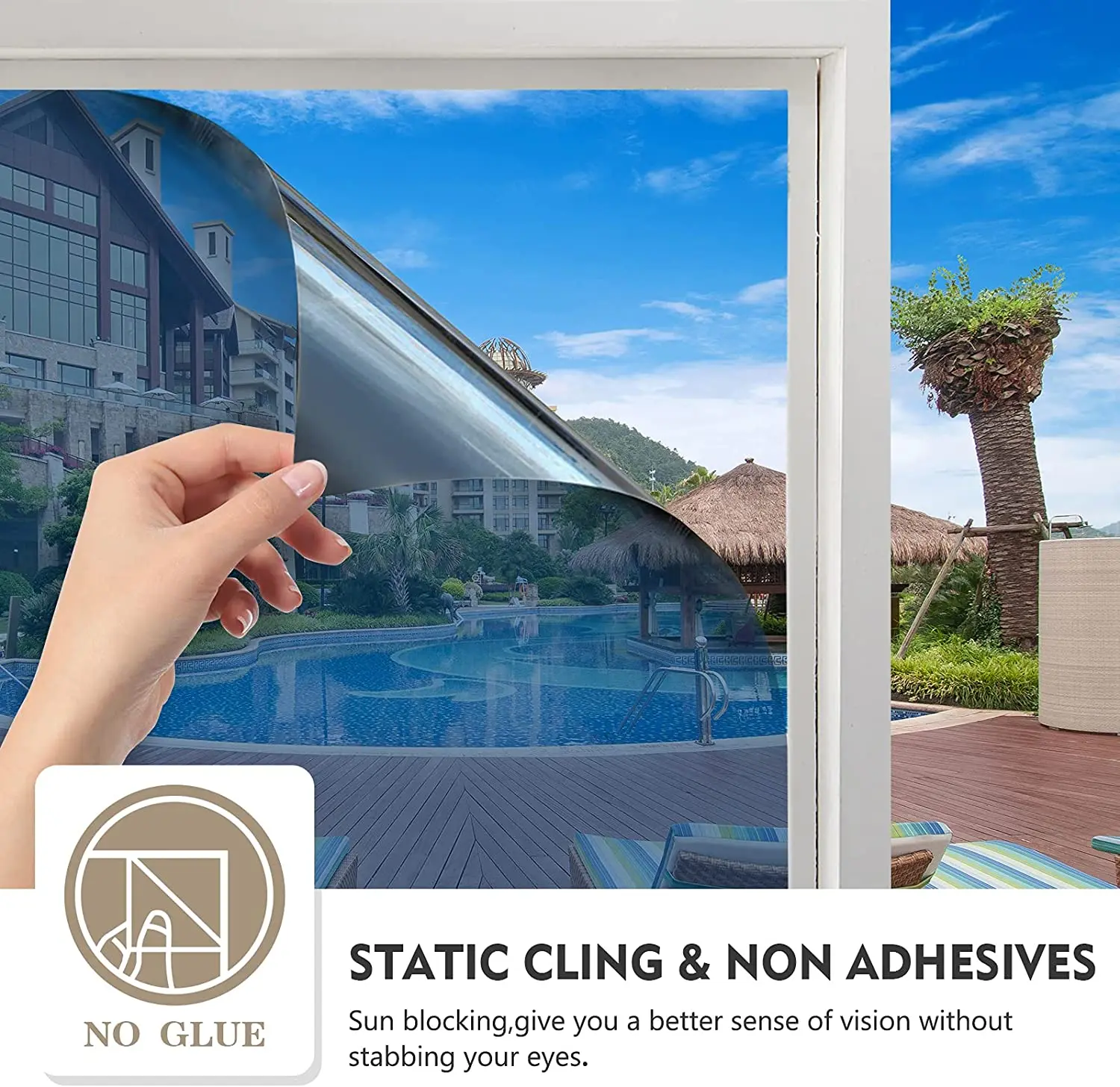 thumbnail image 2 of One Way Mirror Window Film - 17.3x6.5 Ft Privacy & Heat Control Static Cling Tint 2 of 13