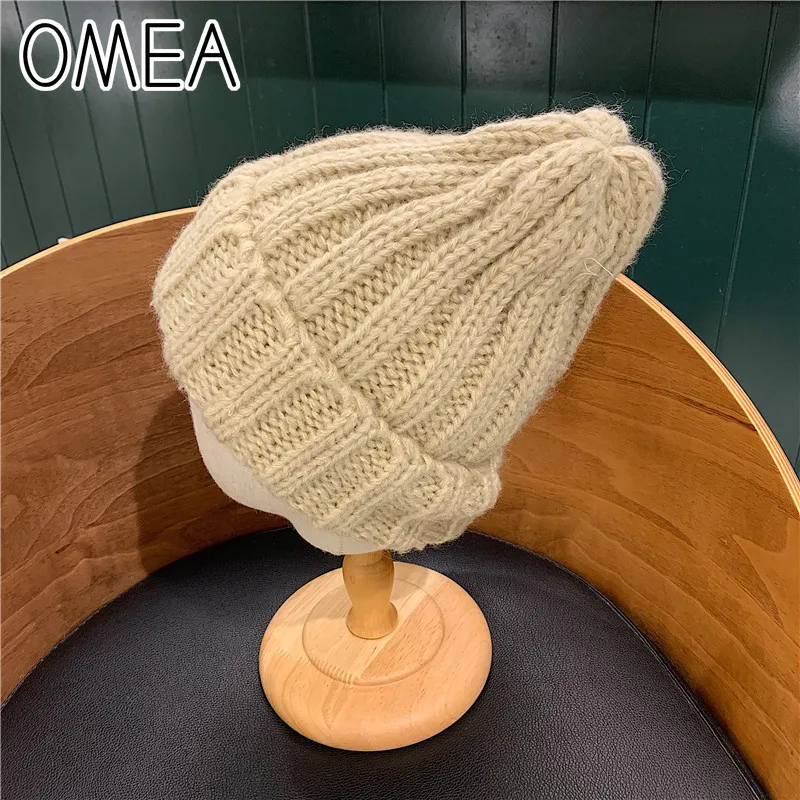 Однотонная женская зимняя шапка OMEA Мужская модная вязаная с изгибом края Женская
