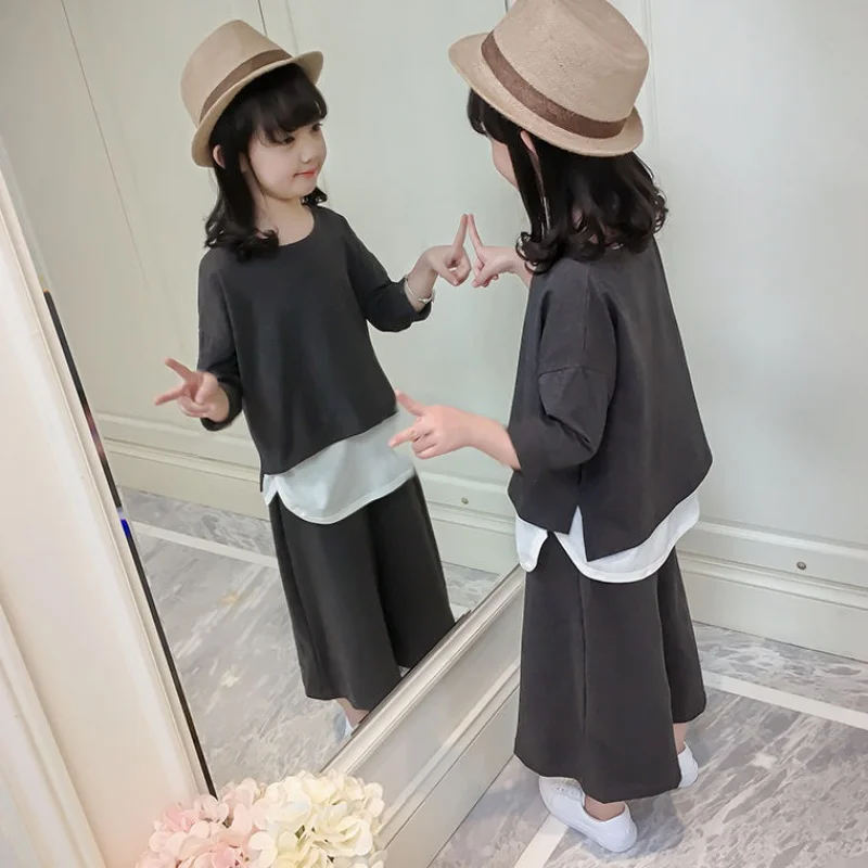 

2020 Spring Summer Girls Casual Solid Color Loose Three-piece Set