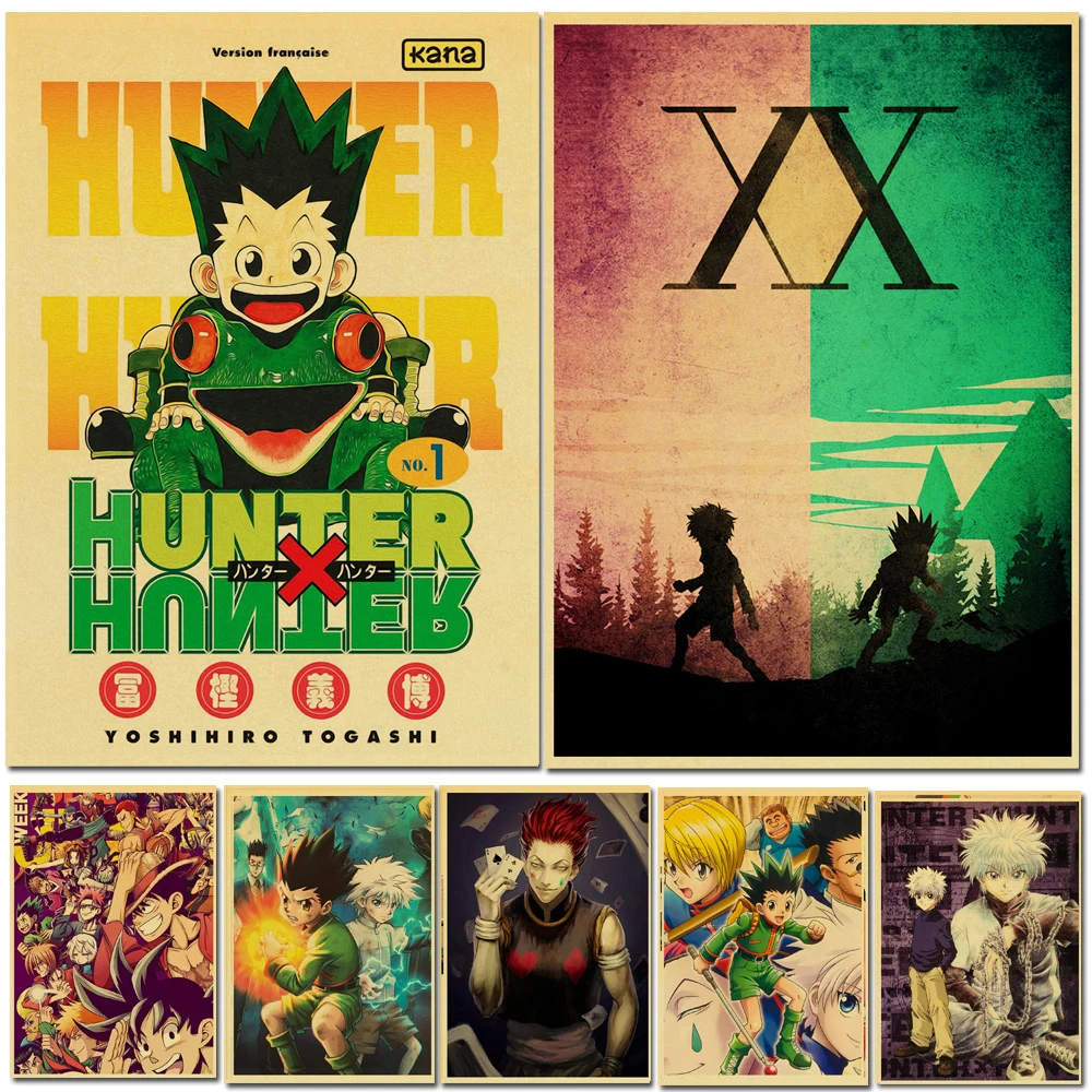 Classic-Anime-HUNTER-x-HUNTER-Vintage-Retro-Poster-kraft-paper-Wall-Stickers-Prints-For-Bar-And