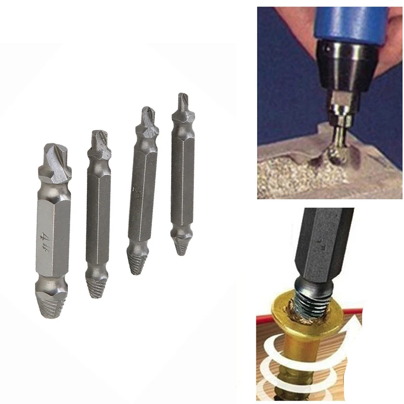 

4PCS/Set Double Side Damaged Screw Extractor Drill Bits Out Remover Bolt Stud Tool Set (not Include box) Furniture Accessories