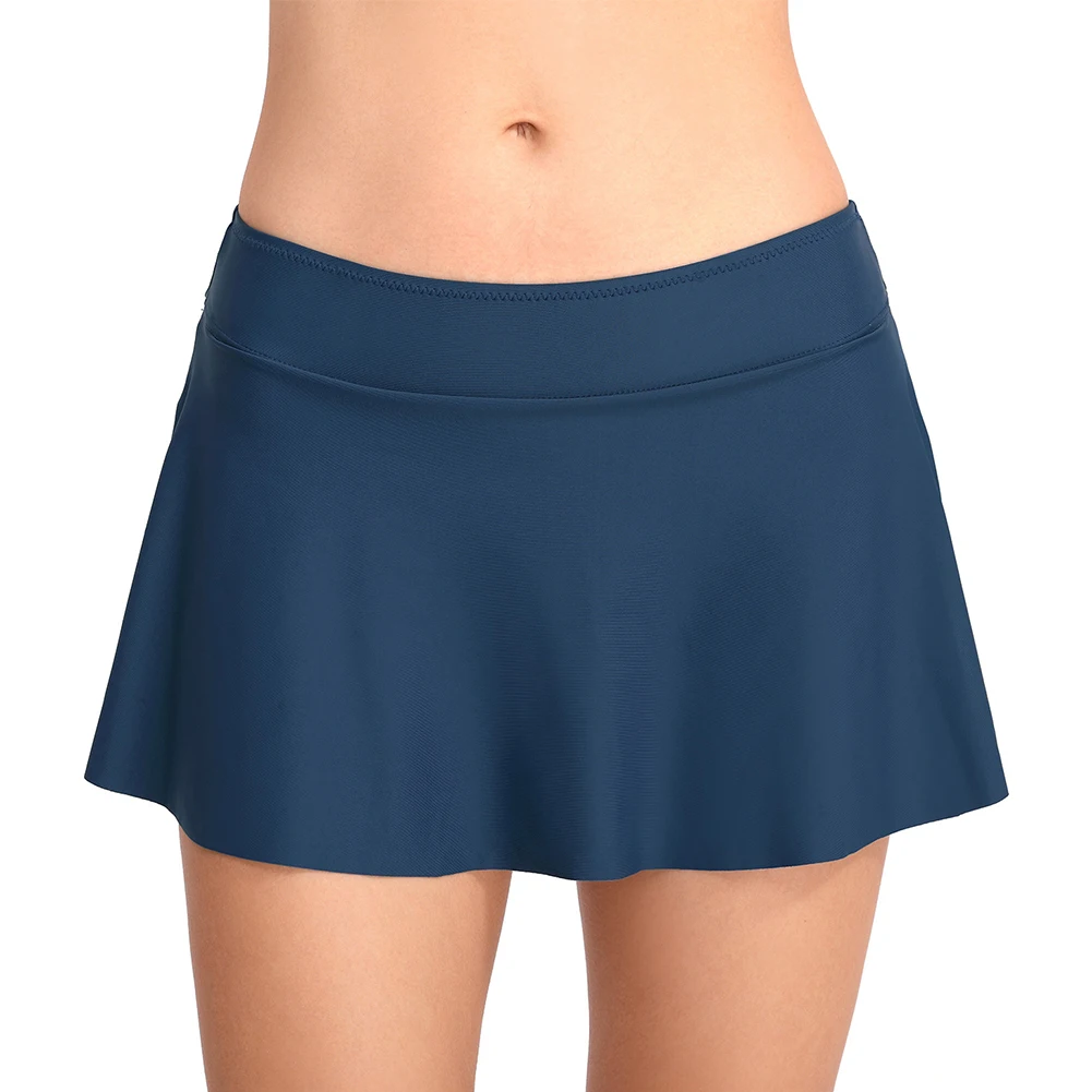 Holiday Summer Wear Casual Bikini Bottom Short Elastic Two Piece Separates Sexy Solid Mid Waist Women Swim Skirt Bathing Beach