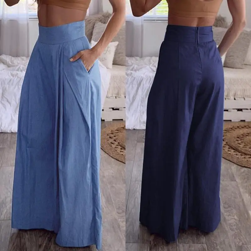 ZANZEA Women's Pants Female Casual Solid Pockets Long Trousers Back Zip Cotton Linen Wide Leg Pants Office Lady Work Bottoms 5XL ZANZEA Women's Pants Female Casual Solid Pockets Long Trousers Back Zip Cotton Linen Wide Leg Pants Office Lady Work Bottoms 5XL