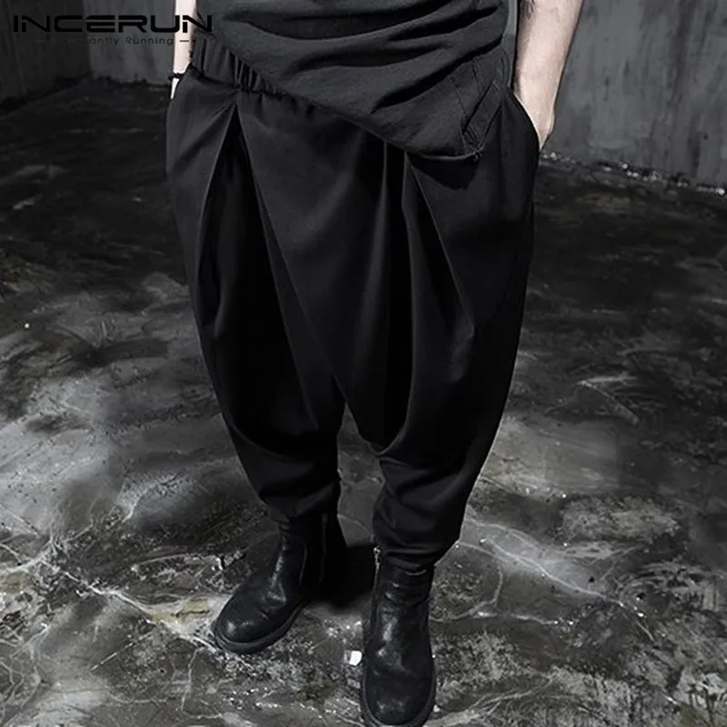 INCERUN Men Pants Elastic Waist Joggers Punk Style Baggy 2020 Drop-crotch Harem Pants Fashion Streetwear Irregular Trousers Men INCERUN Men Pants Elastic Waist Joggers Punk Style Baggy 2020 Drop-crotch Harem Pants Fashion Streetwear Irregular Trousers Men