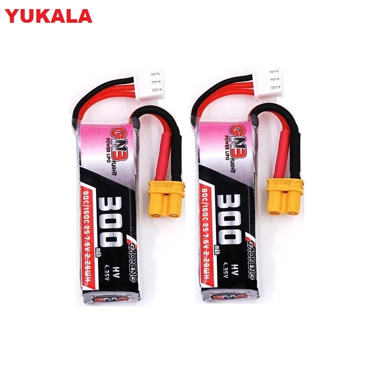 

YUKALA 2PCS GNB 300mah 7.6V 80C/160C HV Lipo battery with XT30 Plug for Beta75X 2S Beta65X 2S 7.6 v 300 mah