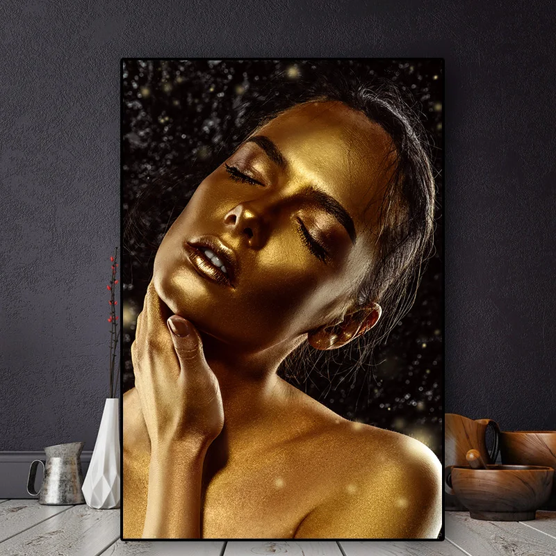 African Art Black and Gold Woman Oil Painting on Canvas Cuadros Posters