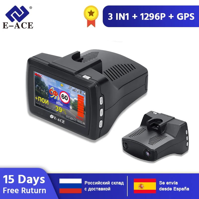 Скидка E ACE G07 3 в 1 Автомобильный видеорегистратор Dashcam 3,0 дюймов HD 1296P видеорегистратор радар детектор font b gps b font авто регистратор видео регистратор видеоре...