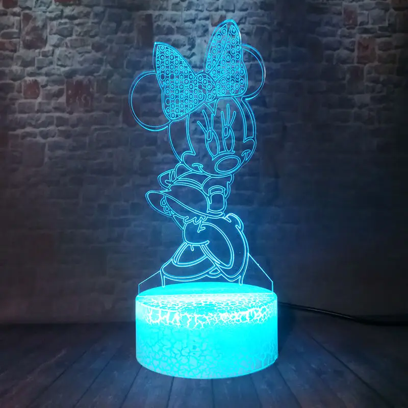 

Minnie Cartoon Figure Model 3D Illusion LED Nightlight Colorful Changing Light Minnie Mouse Anime Figurine Toys girls Birthday