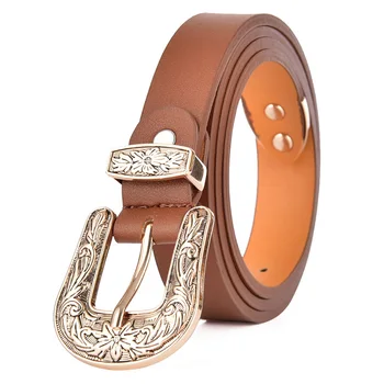 

Fashion carved ancient Roman ladies belt U-shaped wide buckle female belt Super quality artificial leather decorative belt