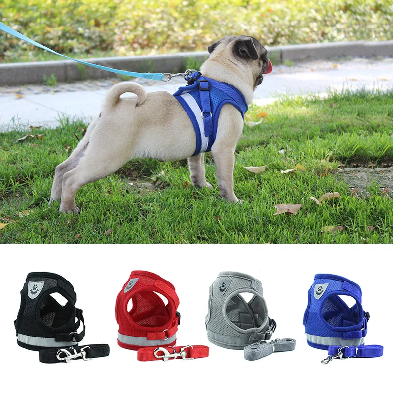 

Dog Cat Harness Pet Adjustable Reflective Vest Walking Lead Leash for Puppy Polyester Mesh Harness for Small Medium Dog