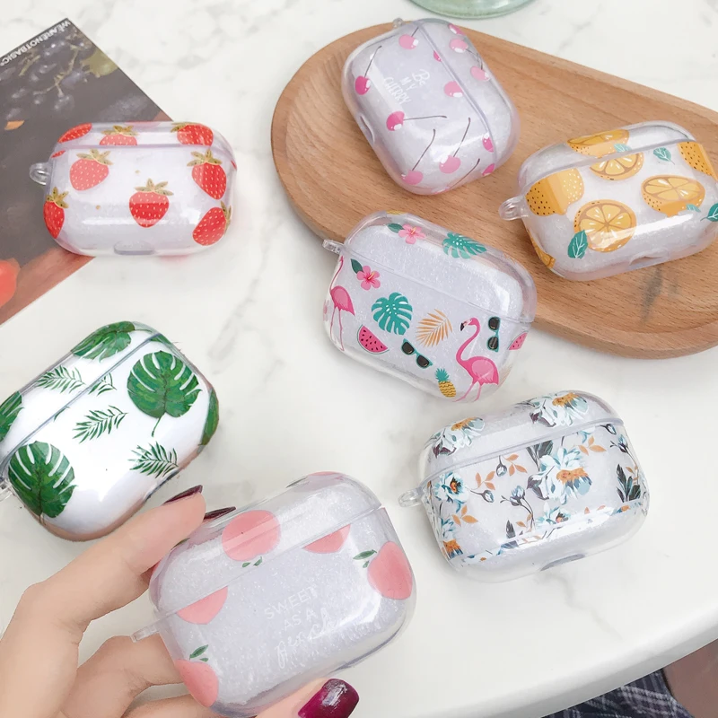 For Airpods Pro Strawberry Lemon Cherry Soft TPU Earpods Case for Apple 3 Flower Green Leaves Wireless Earphone Cover | Электроника