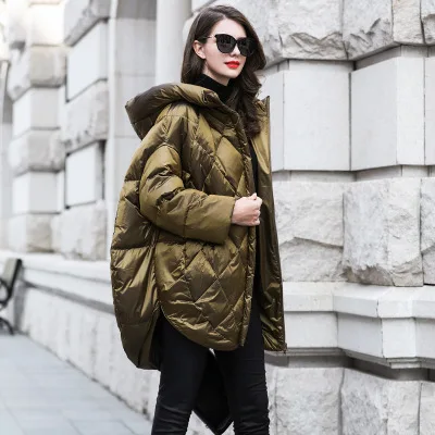 Новые женские зимние куртки 90% свободные пальто подходят ультра легкие теплые парки рукав летучая мышь снег с капюшоном верхняя одежда - Цвет: 03