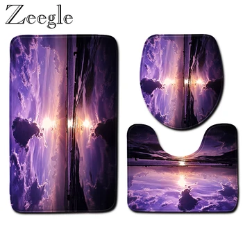 

3pcs Bathroom Mat Set Bath Mat Anti-slip Bathroom Doormat Shower Rug Washable Toilet Cover Seat Mat Absorbent Soft Foot Carpet