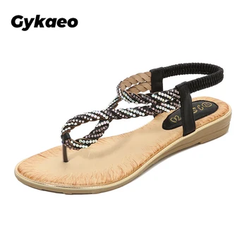 

Summer Woman Sandalie Shoes Flat Pearl Sandals Comfortable String Bead Rhinestone Women Casual Wedges Fashion Bohemian Ladies