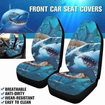 

NEW Universal Front Car Seat Cover Ocean Shark Patterns Four-season Advanced Car Seat Protector Easy Disassemble Cleaning