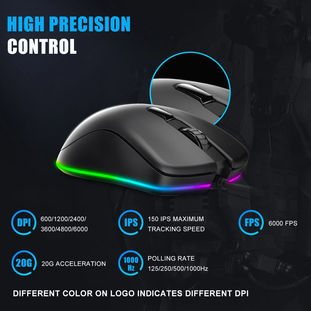 Проводная игровая мышь DAREU EM908 с RGB 6 программируемых кнопок датчик ATG4090 6000 DPI 150 IPS