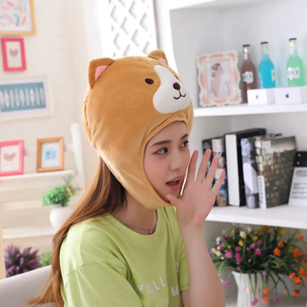 Шапка из мультфильма из мягкого плюша в виде животных корги, шапка, мягкая теплая зимняя шапка, забавная Милая шапочка с флисовой подкладкой, головной убор