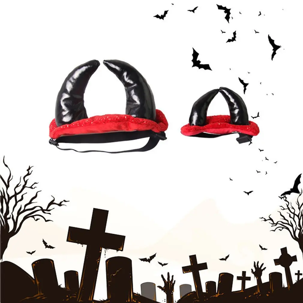 Red With Black Ears Add Color To See The Visual Effect Good Halloween Pet Hat Cat Supplies Horns Hat Dog Demon Headwear