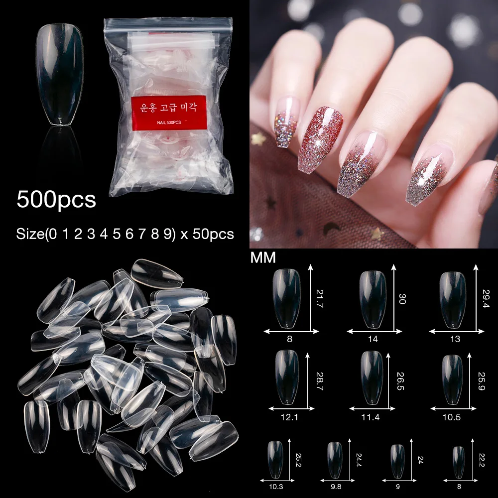 full cover clear 600/500/100 шт белый прозрачный французский Ложные акриловый Фрезер для ногтей cо шлифовальными советы полный/половина крышка советы гроб накладные ногти УФ гель-Маникюр накладные ногти советы - Цвет: full cover clear
