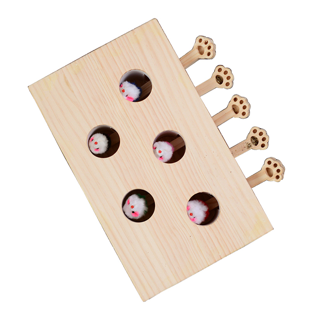 Wooden Cat Hunt Puzzle Toy Maze Pet Hit Hamster Catch Bite Interactive Toys With 3/5-holed Mouse Holes Cats Pet Supplies
