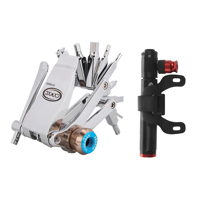 Cxwxc Mini Portable Bike Pump Valve Adapter Co2 Inflator Hand &amp CXWXC 16 in 1 Multi Repair Tool Kit | Спорт и развлечения