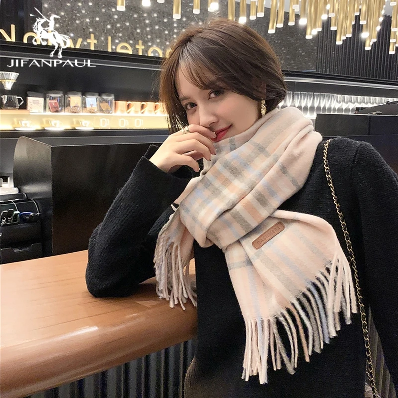 

JIFANPAUL winter new ladies scarf imitation cashmere color grid wild thick scarf fashion warm ladies shawl scarf