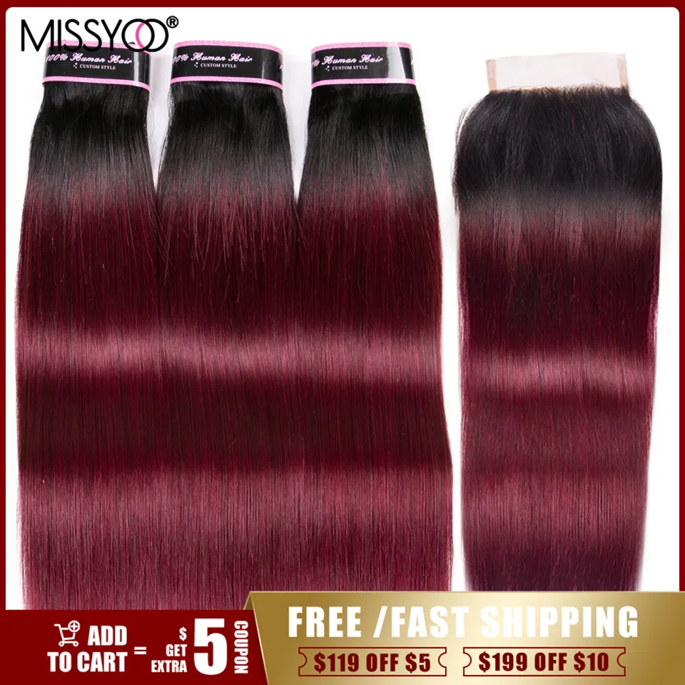 Пряди с застежкой 100% Человеческие волосы Remy Омбре 3 шт. 99j цветпряди бразильские