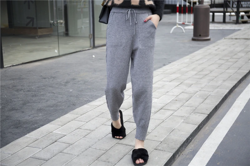 Брюки женские штаны женские брюки женские зимние winter down pants women warm Эластичная талия Женщины с боковым поворотом Шерстяные вязаные штаны Femme сгущает Натяжные трикотажные панталоны Mujer 7286 50