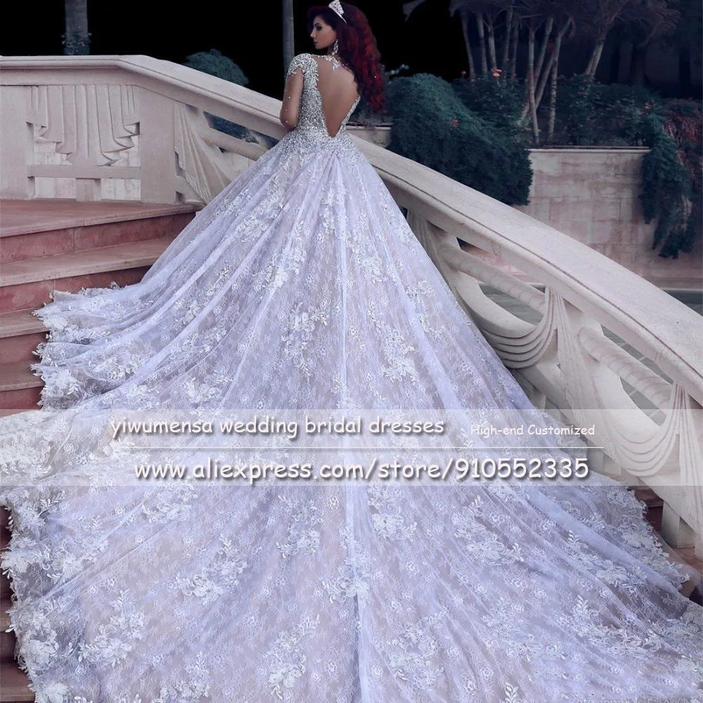 YIWUMENSA Exquisite Princess Ball Gown Wedding Dress Crystals Beaded Royal Train Illusion Tulle Back Bridal Dresses Robe Mariee bridal dresses